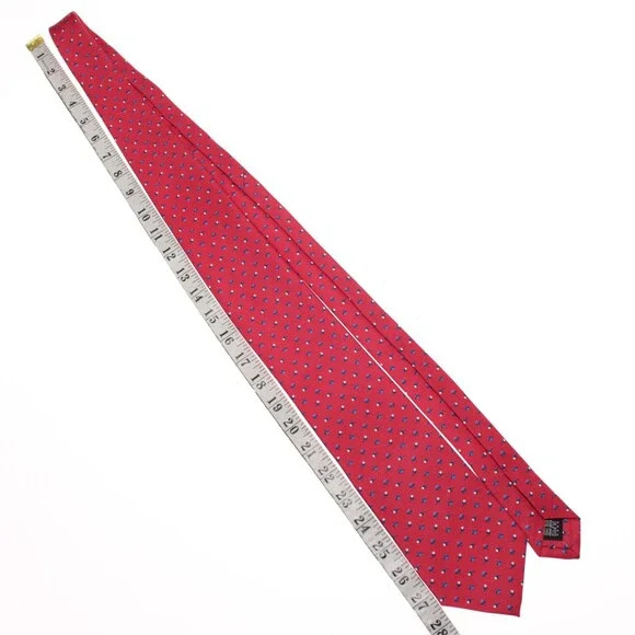 Drake's NWT Neck Tie in Red with Navy/Light Blue & White Floral Print 100% Silk